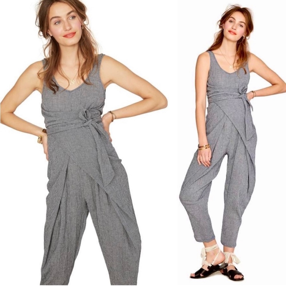 Hatch The Wraparound Convertible Jumpsuit Black Gray Gingham Size 2/Medium